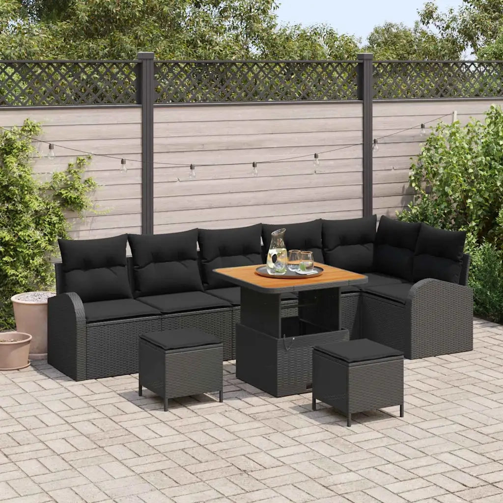Set Divano da Giardino con cuscino 9 pcs Nero polyrattan 3362409