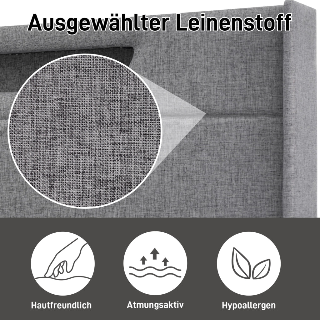 Letto imbottito con contenitore LED, ricarica USB e Tipo C 140 x 200 cm
