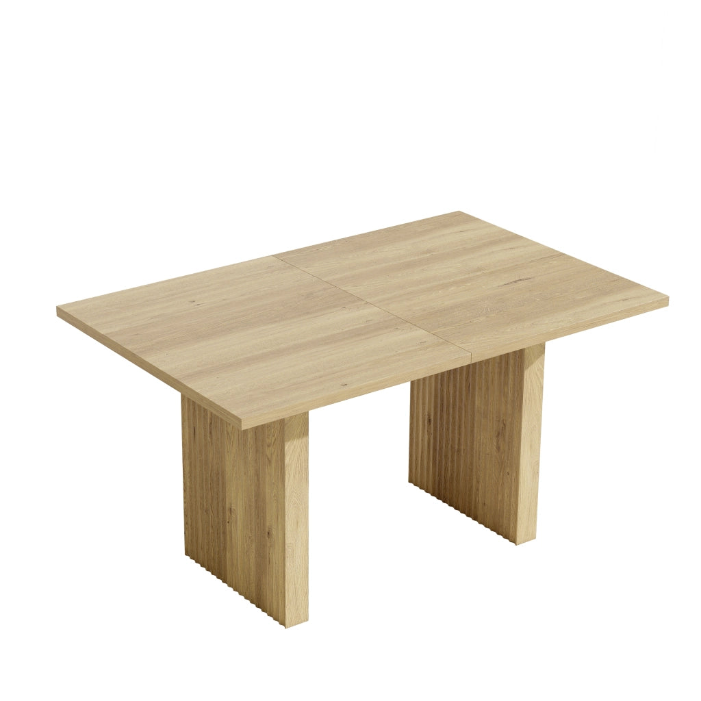 Tavolo allungabile rettangolare in MDF color rovere con piano da 3 cm e gambe a lamelle 140-200 × 90 × 75 cm