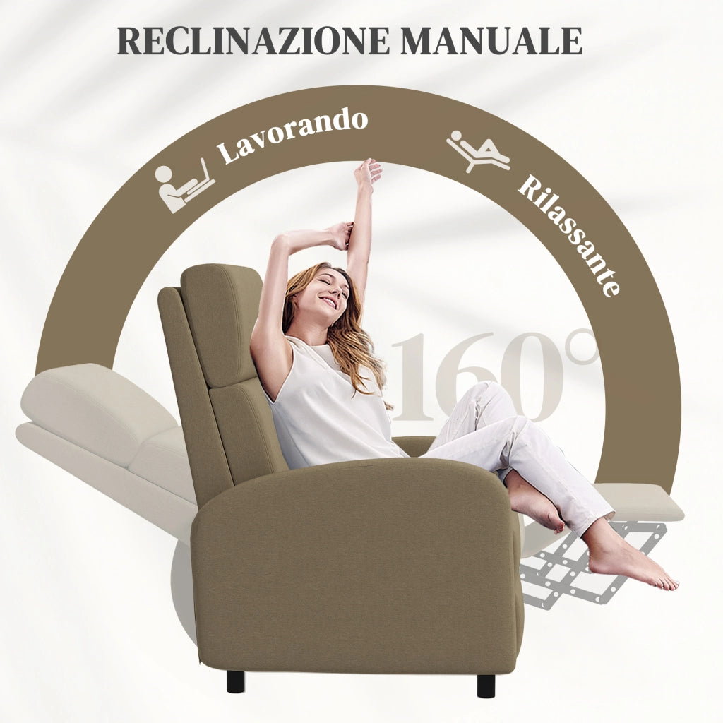 Poltrona Relax Reclinabile Manuale a 160¡ã con Poggiapiedi ¨C Minimal ¨C Tessuto Beige
