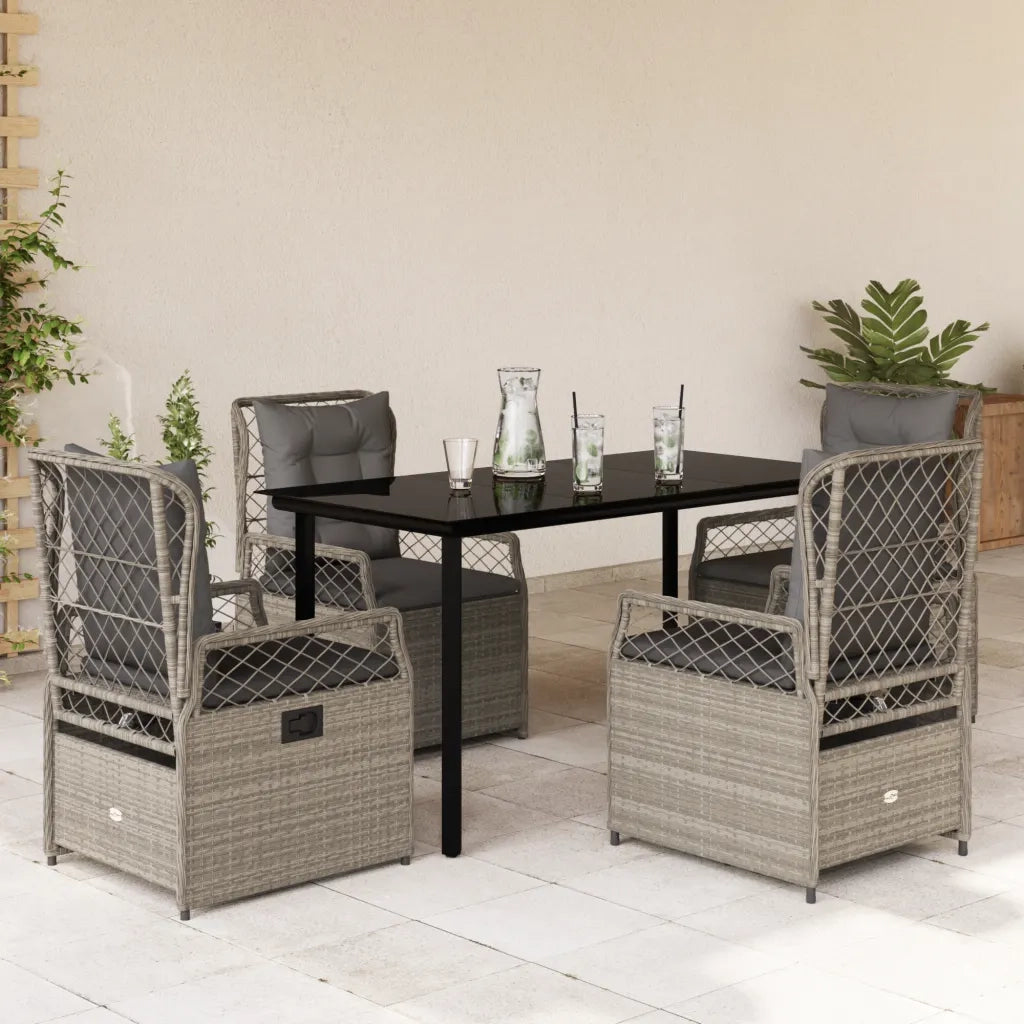 Set Pranzo da Giardino 5pz con Cuscini Grigio Chiaro Polyrattan 3263036