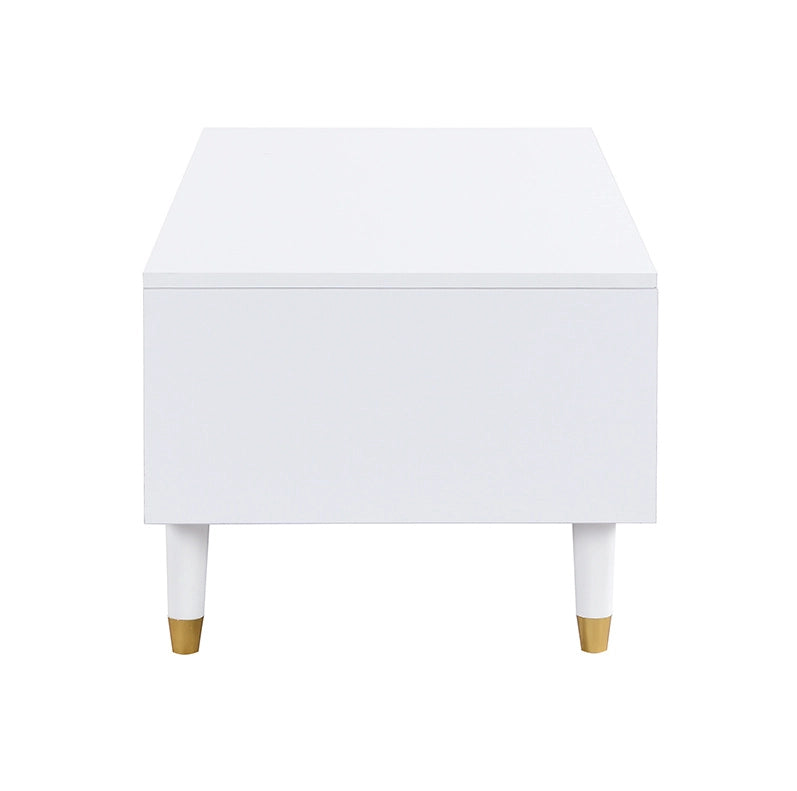 Tavolino da caff¨¨ 110x50x40 cm con LED multicolore e 2 cassetti in MDF bianco