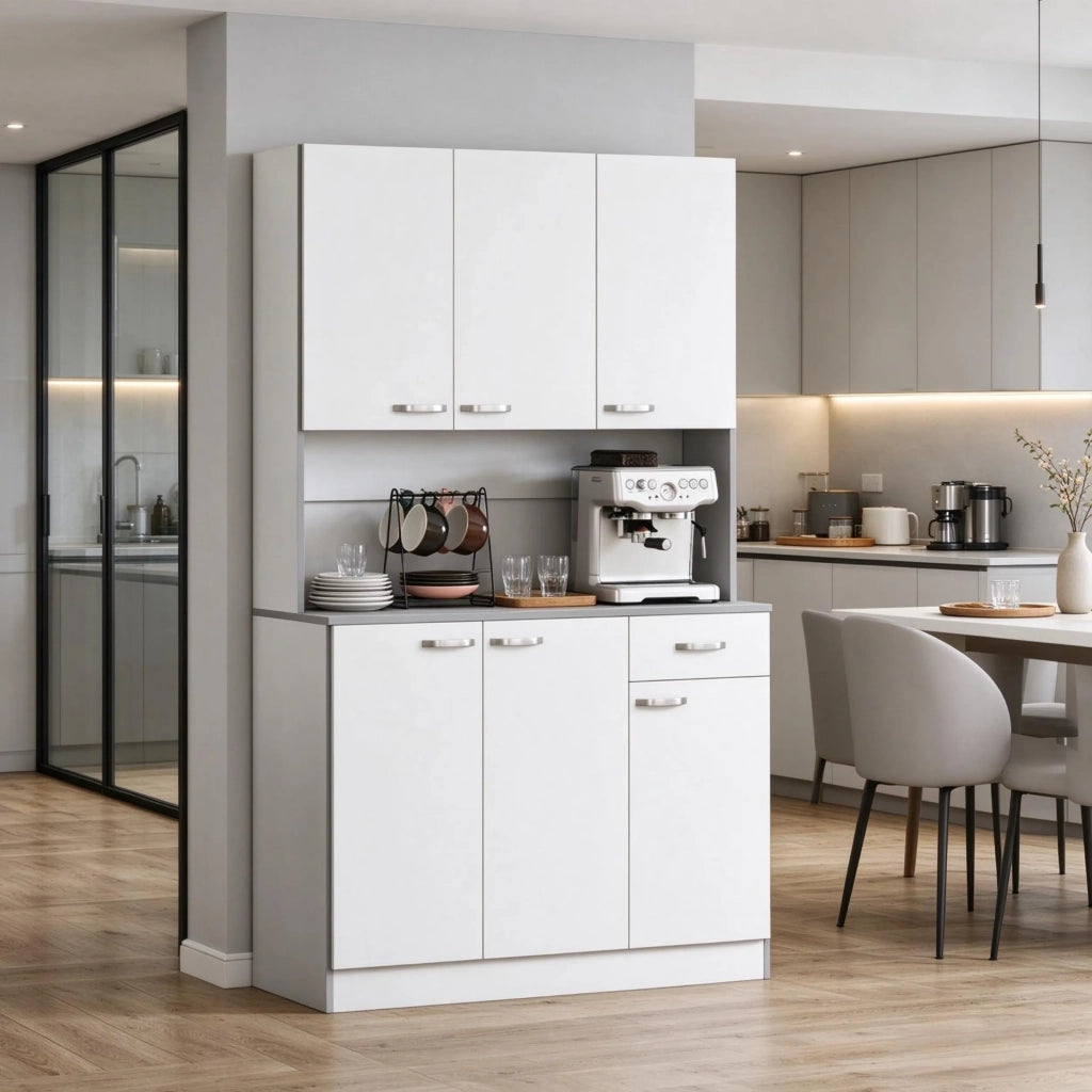Credenza da cucina design moderno, 6 ante, 1 cassetto, ampio piano di lavoro