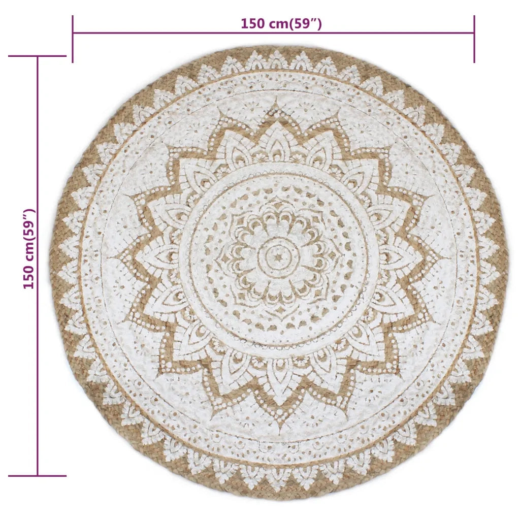 Tappeto in Juta Intrecciata con Stampa 150 cm Rotondo 245341