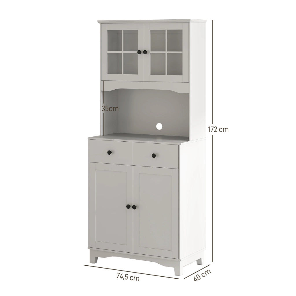 Mobile colonna da cucina con piano per microonde; 2 armadi; 2 cassetti e ripiani regolabili bianco 74.5 × 40 × 172 cm