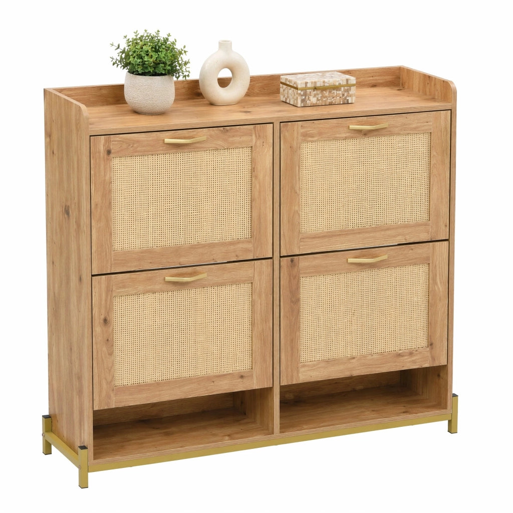 Scarpiera in MDF con ripiano superiore; 108;5 x 24 x 100 cm; color legno
