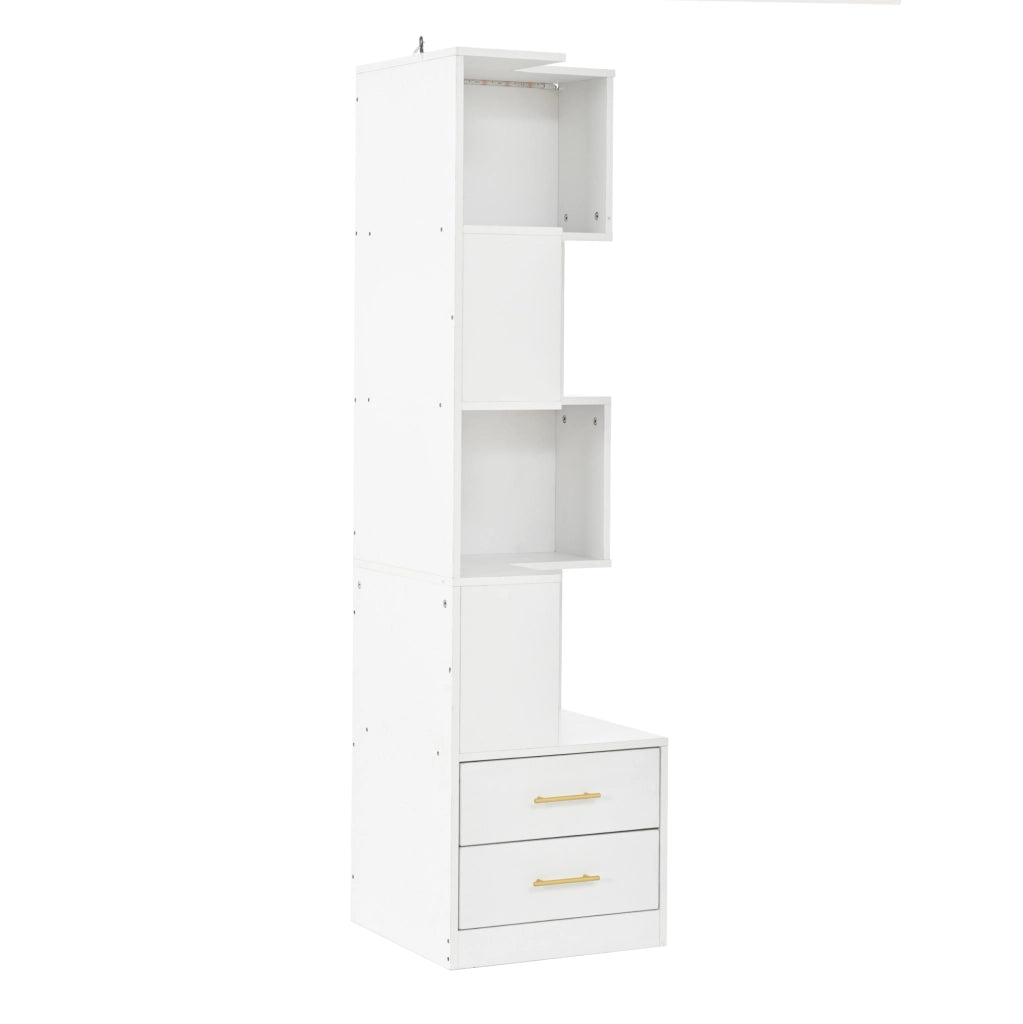 Scaffale angolare bianco 165 cm con LED e 2 cassetti