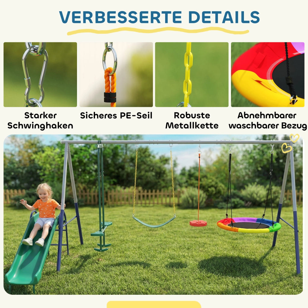 Altalena da giardino 5 in 1 con scivolo regolabile ¨C Xylo ¨C 382x196x203 cm multicolore