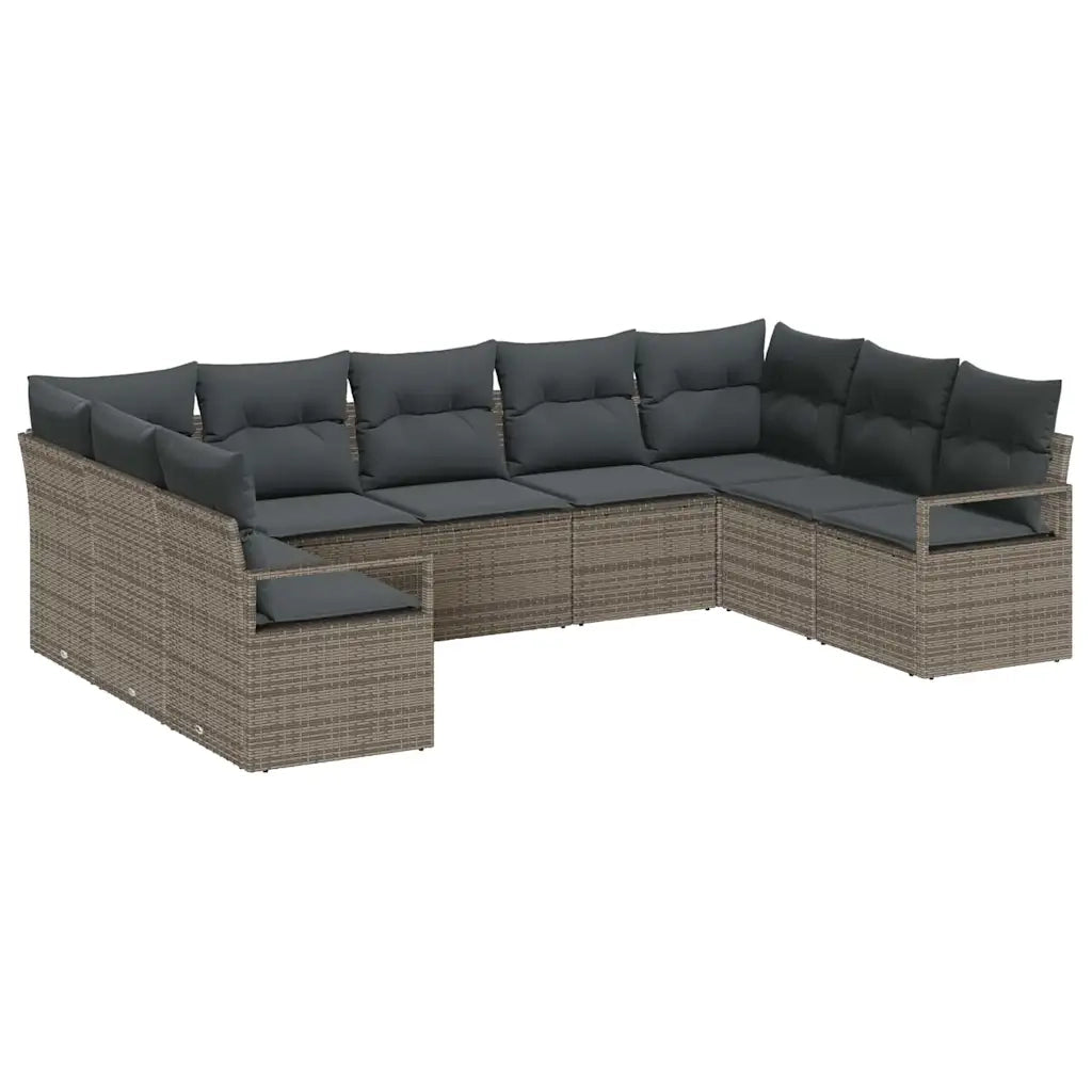 Set Divano da Giardino con cuscino 9 pcs Grigio polyrattan