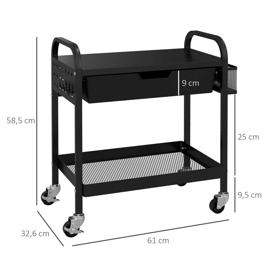 Carrello multiuso con cassetto e ripiano ¨C Zephmum ¨C Nero