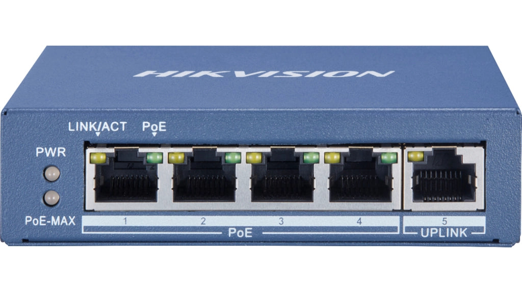 Hikvision hub switch 5 porte con 4 porte poe 10/100/1000 ds-3e0505p-e/m