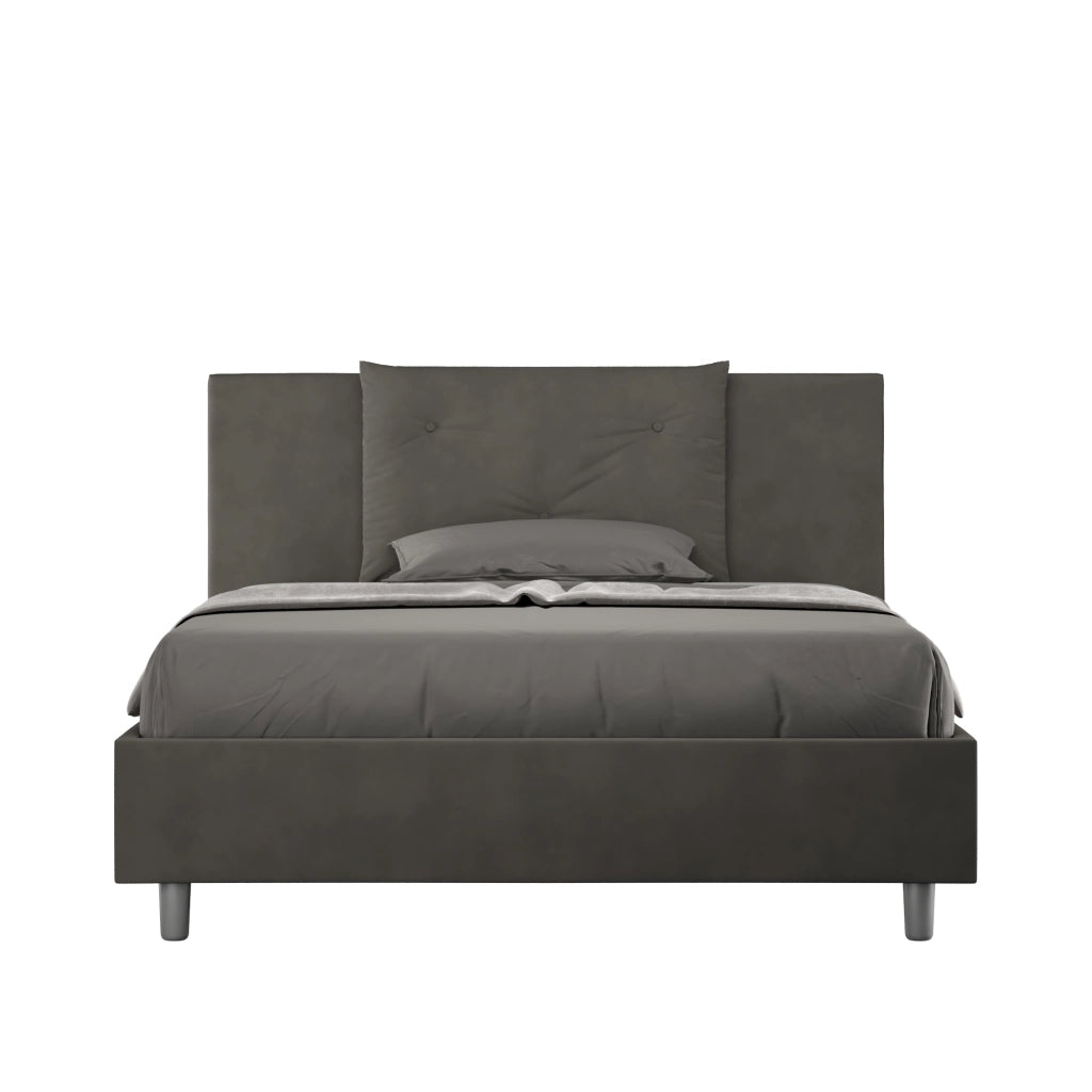 BS COM Letto matrimoniale francese contenitore imbottito 140x190 microfibra grigio