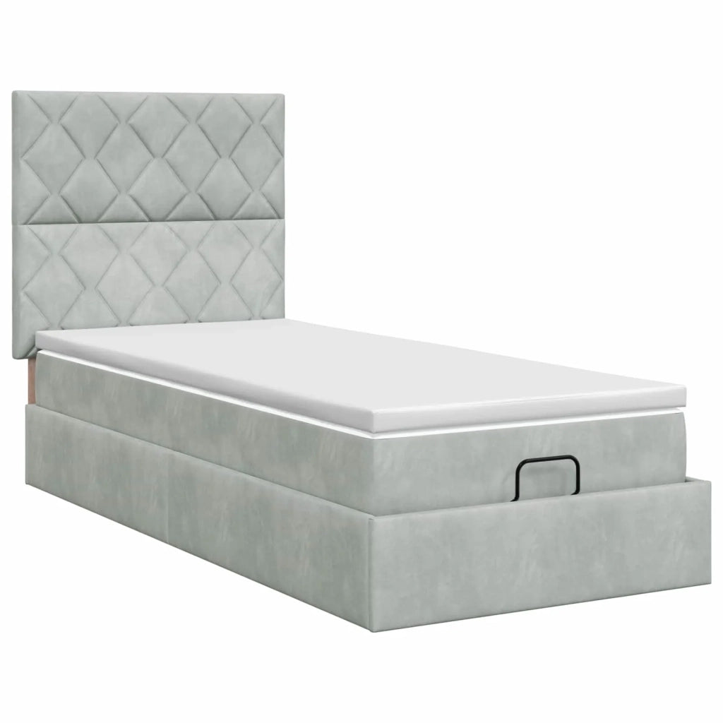 Letto ottomano con materasso Grigio Chiaro 90 x 190 cm Velluto 3457761