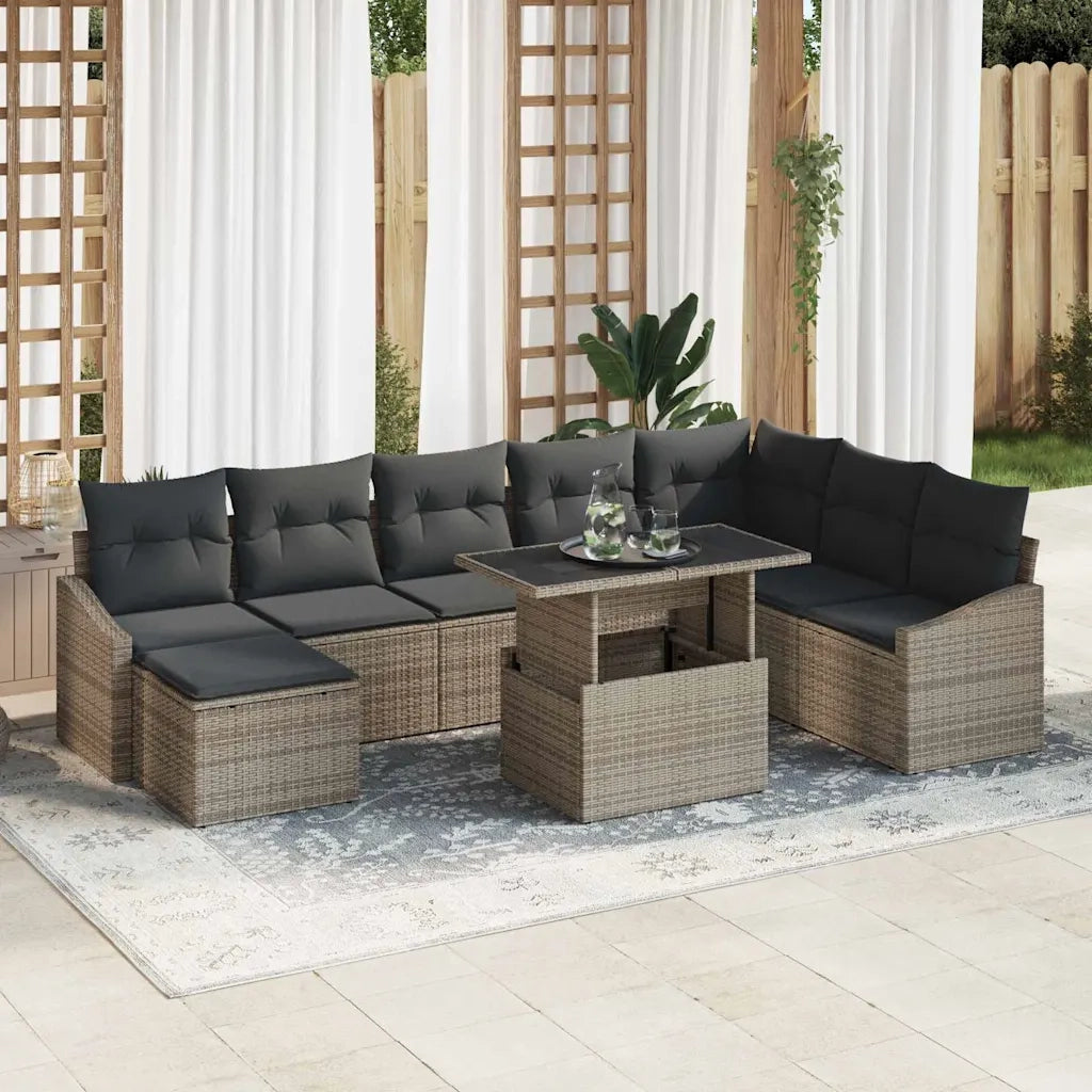 Set Divano da Giardino con cuscino 9 pcs Grigio