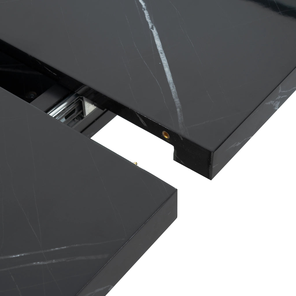 Tavolo da pranzo rettangolare allungabile 120-160x80 cm con mobile contenitore, nero marmo