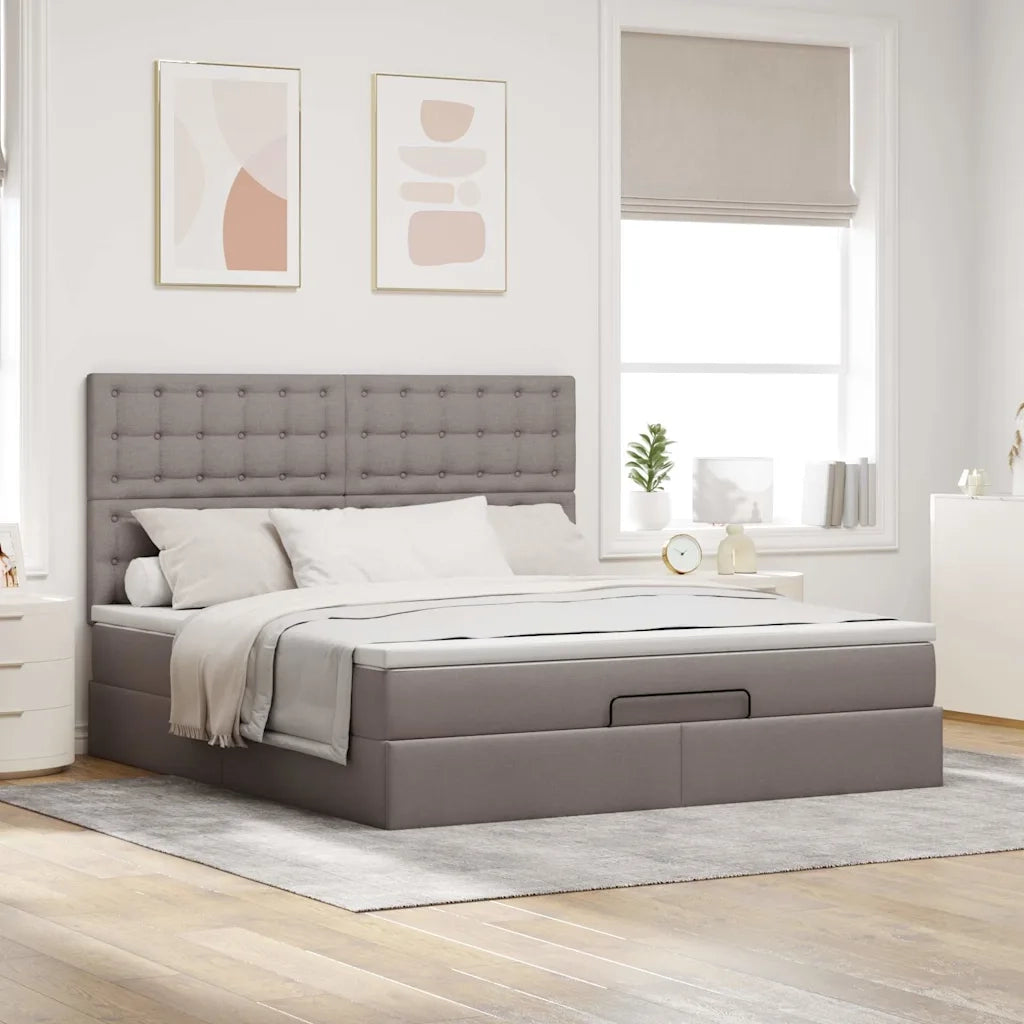Struttura Letto Pouf con Materasso Tortora 160x200cm in Tessuto 3314187