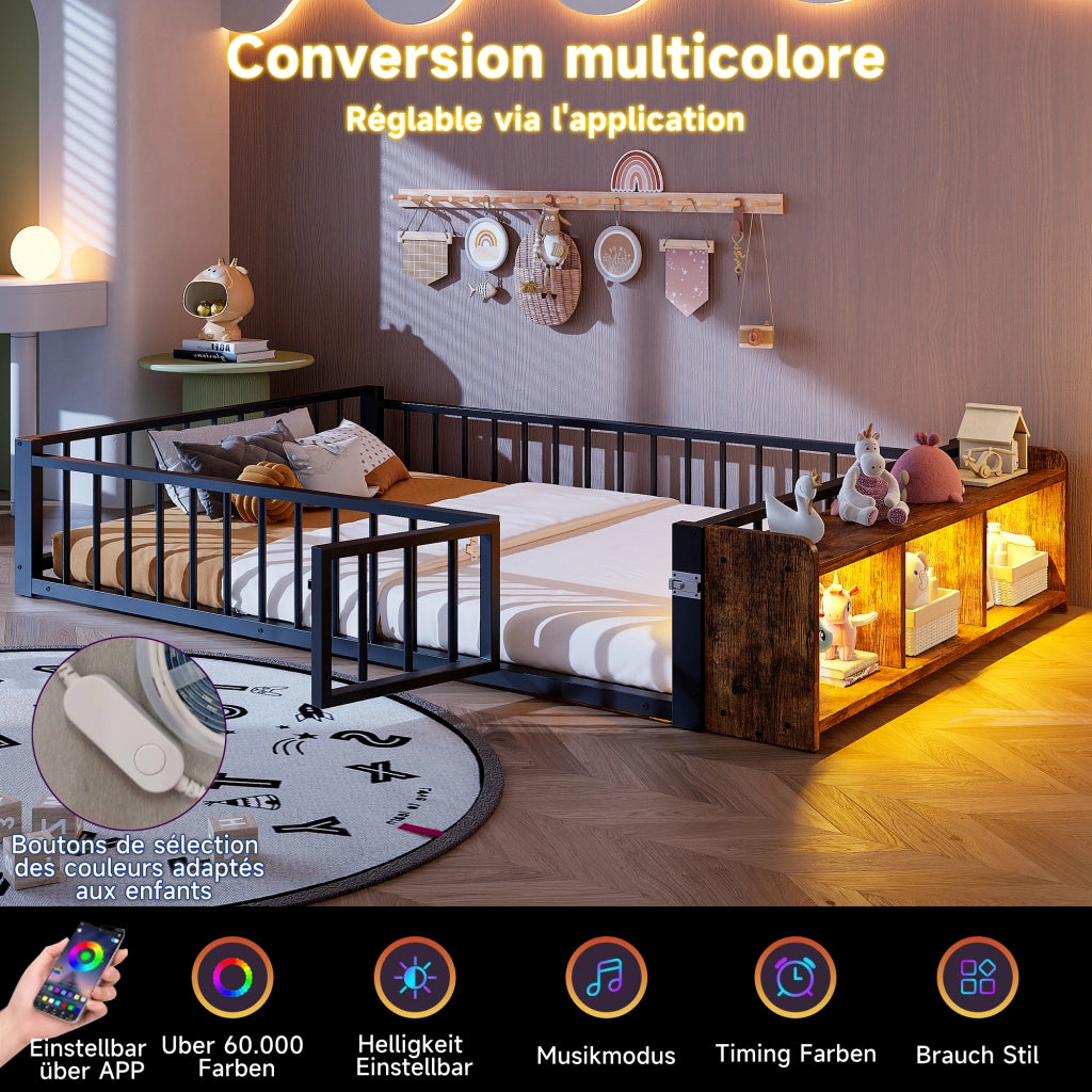 letto basso metallo mdf nero 140 x 200 cm