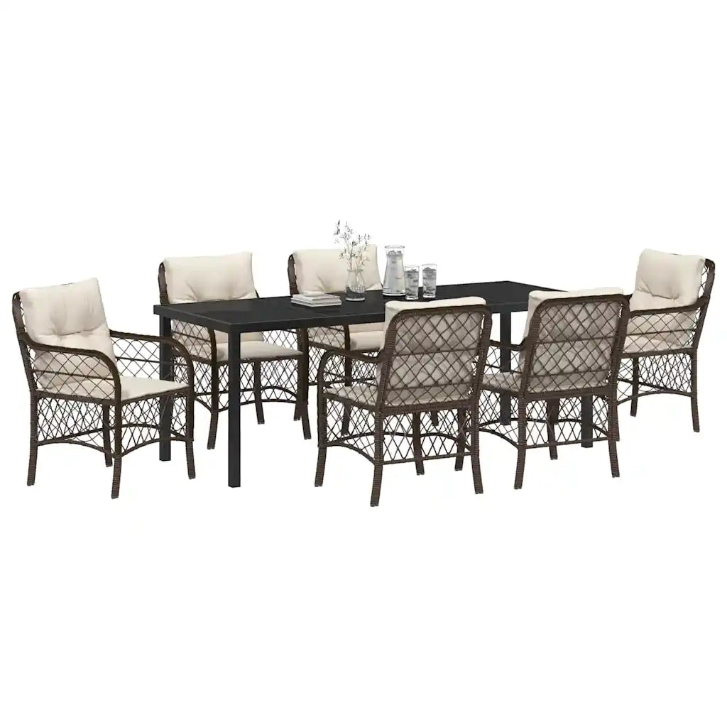Set da Pranzo per Giardino con cuscino 7 pcs Marrone polyrattan 3380216