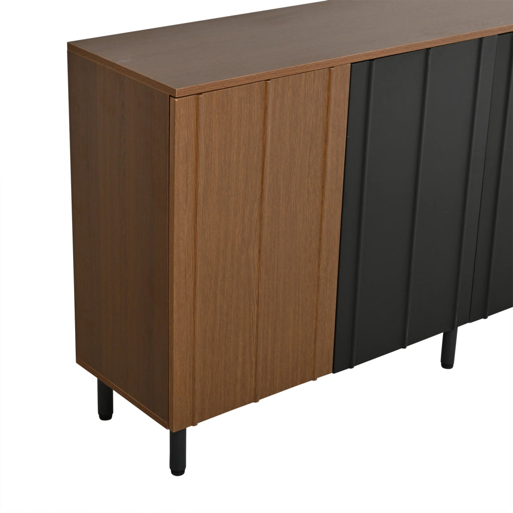Credenza con 4 ante e ripiani regolabili in truciolato finitura noce e nero per cucina 160 × 35 × 80 cm