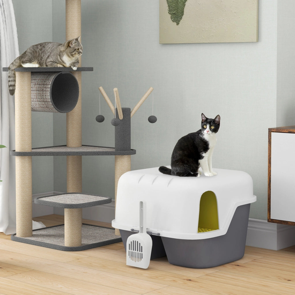 Toilette per gatti con coperchio apribile e bloccabile lettiera chiusa per casa crema 50 x 50 x 39 cm