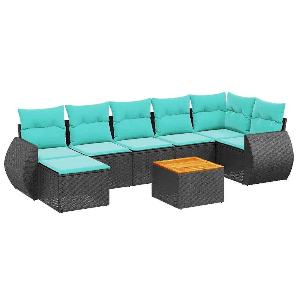 Set Divani da Giardino 8 pz con Cuscini Nero in Polyrattan 3225112