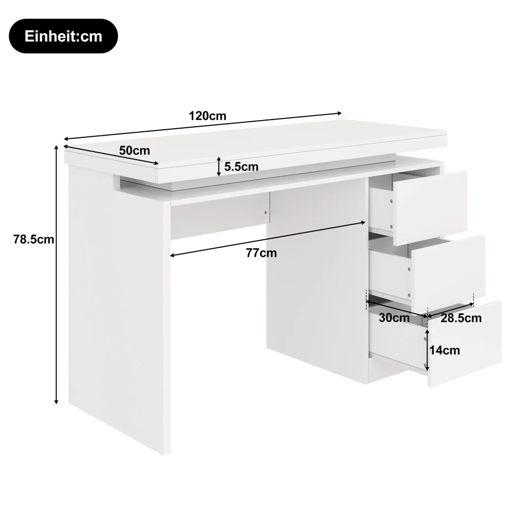 Scrivania Moderna con LED 120x50x78,5 cm, Piano Ampliato, 3 Cassetti, Gambe Rinforzate, Illuminazione Regolabile per Home Office