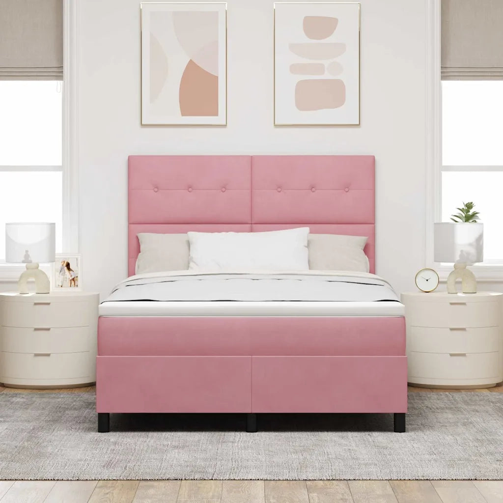 Letto a Sorgente LED con materasso Rosa 140 x 200 cm Tessuto