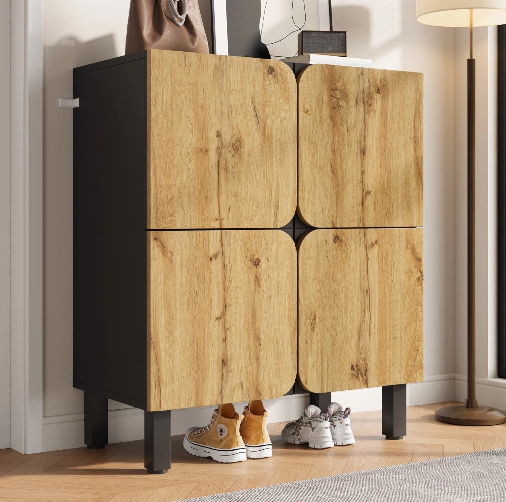 Scarpiera in MDF con ripiani regolabili e chiusura ammortizzata; 80 ¡Á 38;5 ¡Á 95 cm; naturale e nero