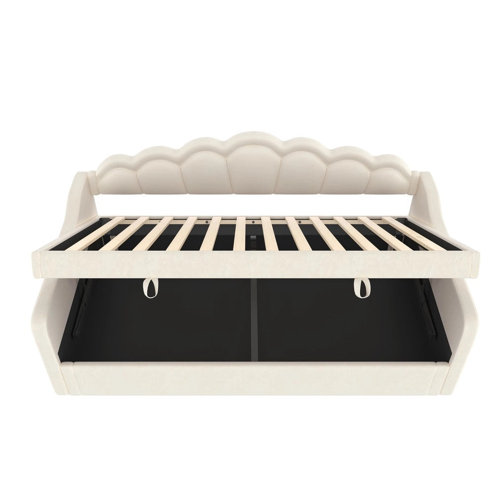 Letto Singolo Contenitore Imbottito con LED ¨C MINIMAL ¨C Velluto Beige 90x200