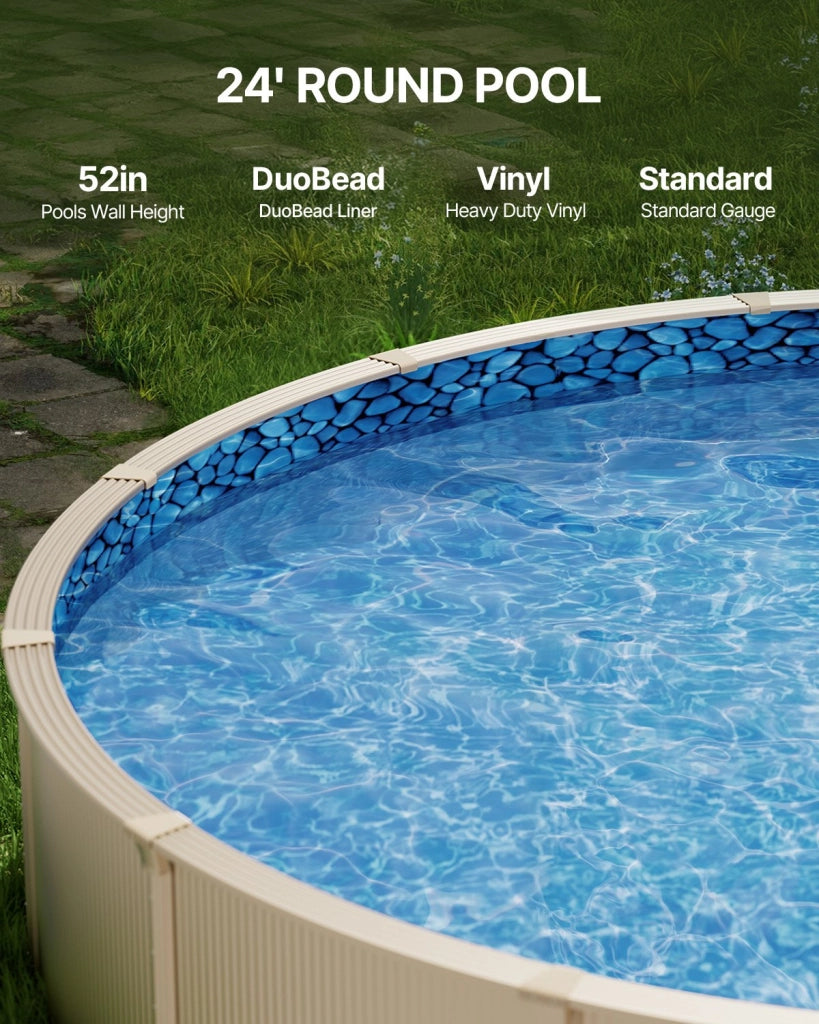 Rivestimento Piscina Fuori Terra Rotonda 24 Piedi in Vinile Altezza 52 Pollici Stile Duobead Liner Robusto per Giardino