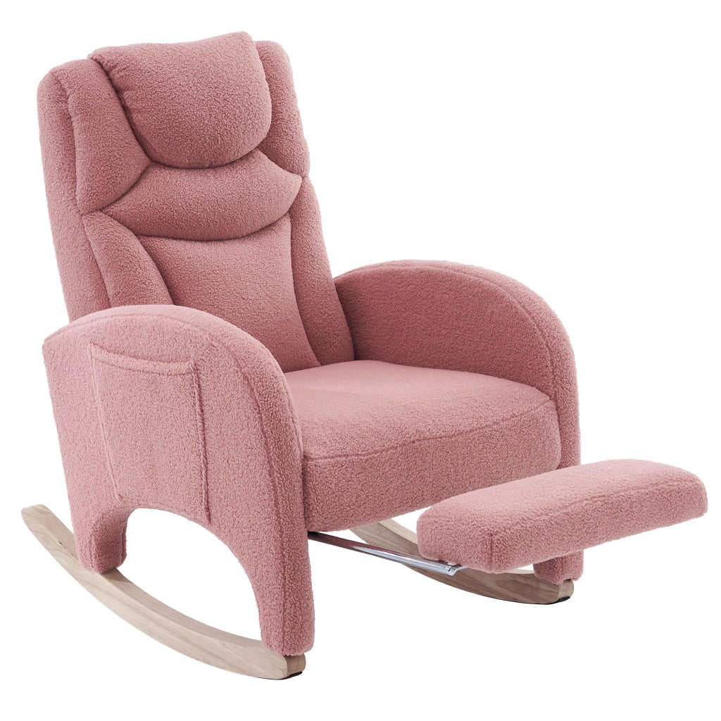 Poltrona a dondolo rosa imbottita con braccioli