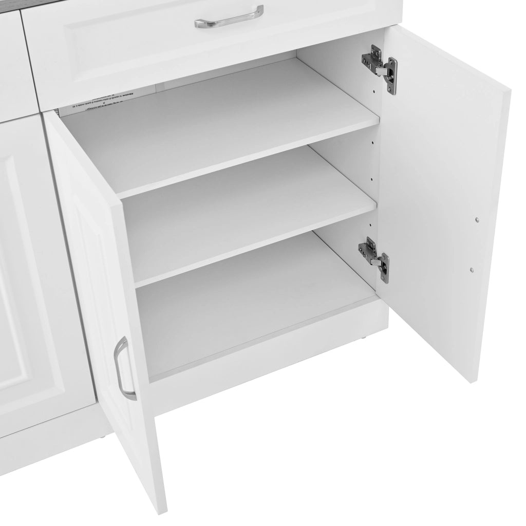 Credenza 120 x 35 x 80,5 cm, 4 ante + 2 cassetti, 2 ripiani regolabili, bianco, cucina