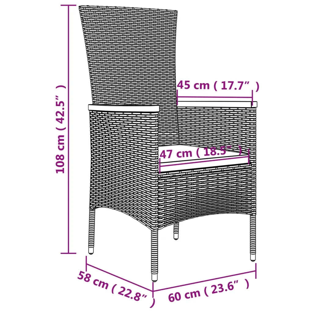 Set Mobili da Giardino 3 pz Nero Polyrattan e Acciaio 3157658