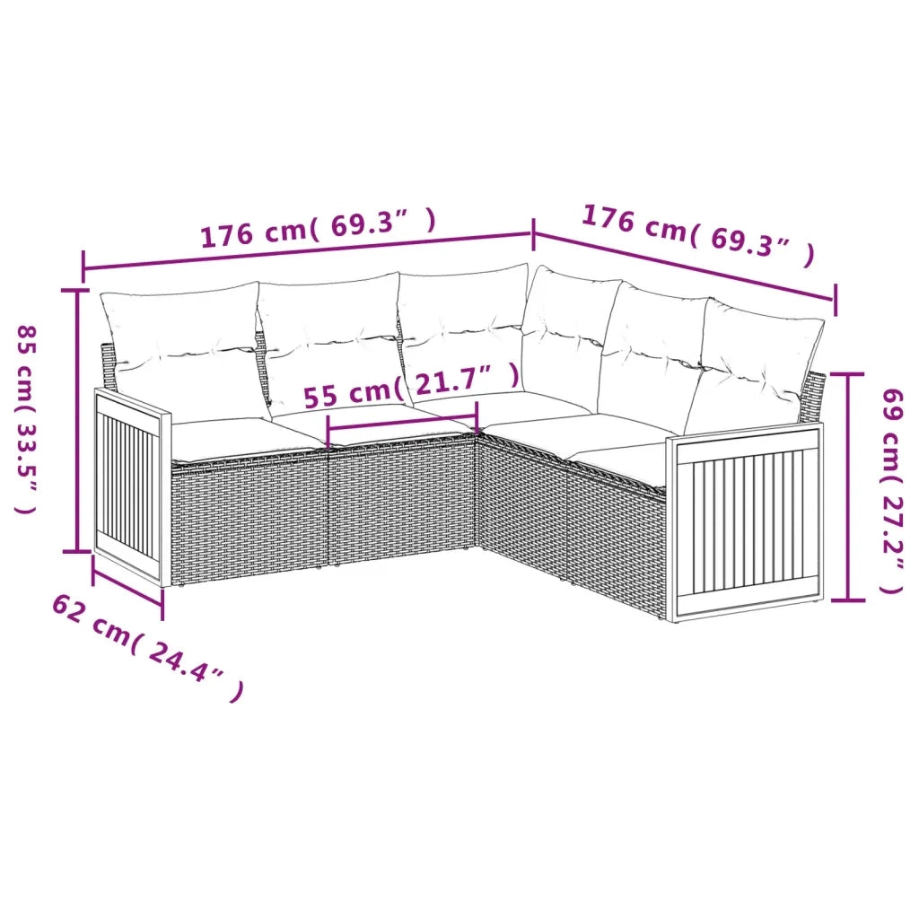 Set Divano da Giardino 5 pz con Cuscini-Sofa da Giardino-Divanetto da esterno Beige in Polyrattan 954327