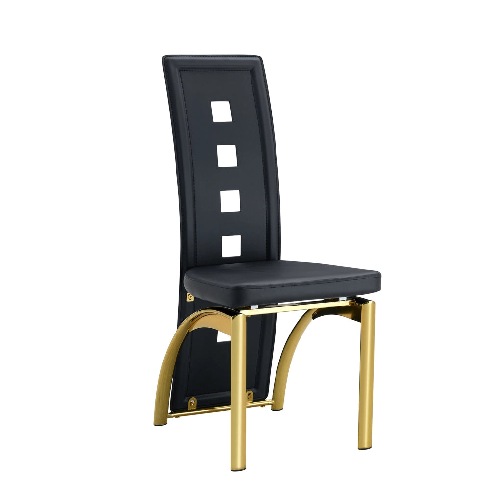 Set tavolo da pranzo 88 cm in vetro temperato nero e oro, compatto
