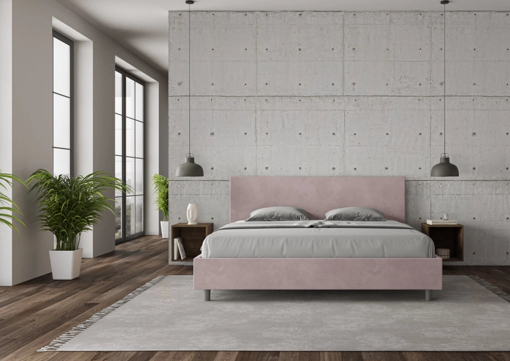BS COM Letto matrimoniale king size contenitore imbottito 190x190 microfibra glicine