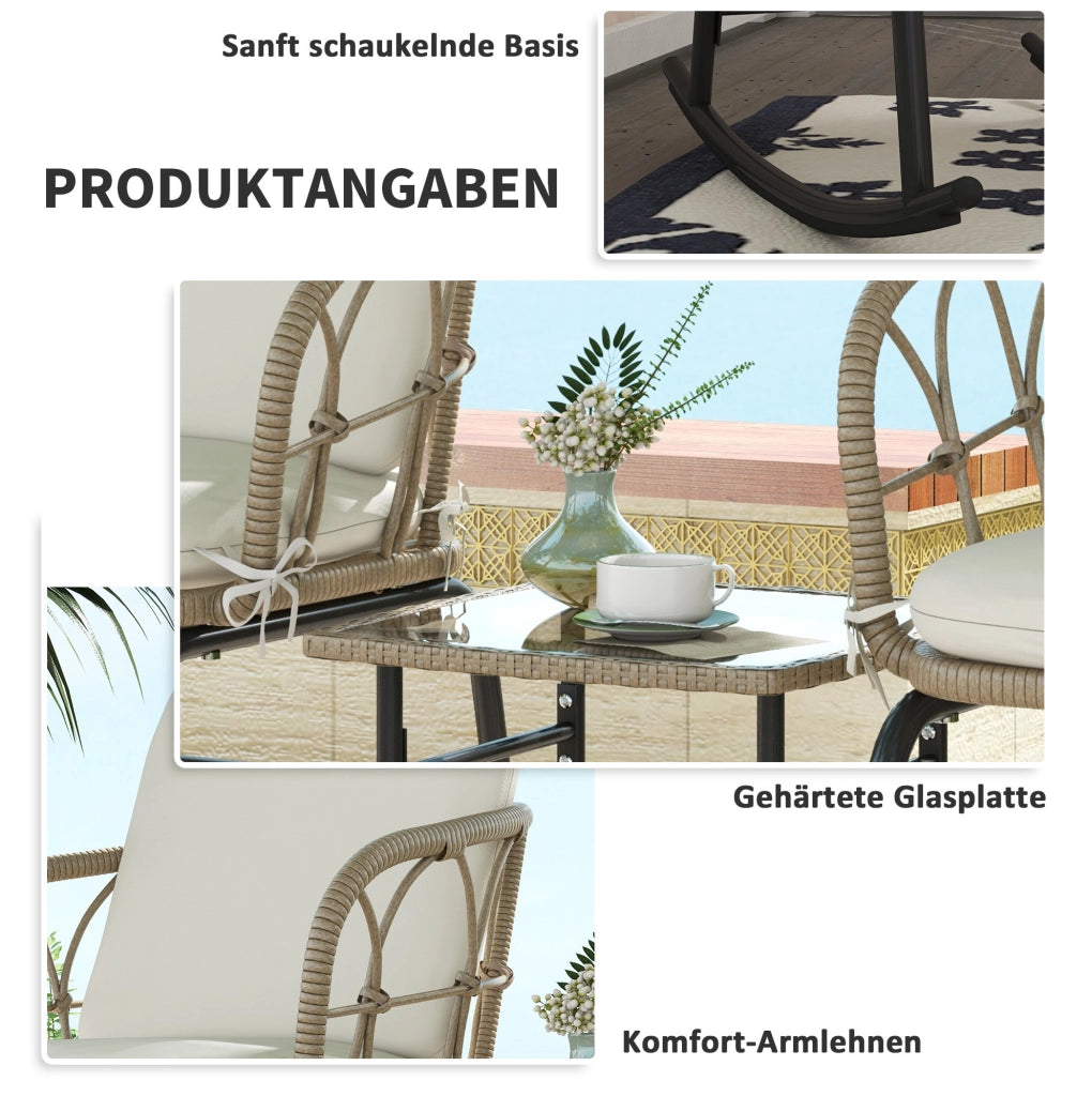 Set da giardino 3 pezzi in rattan giallo con sedie a dondolo