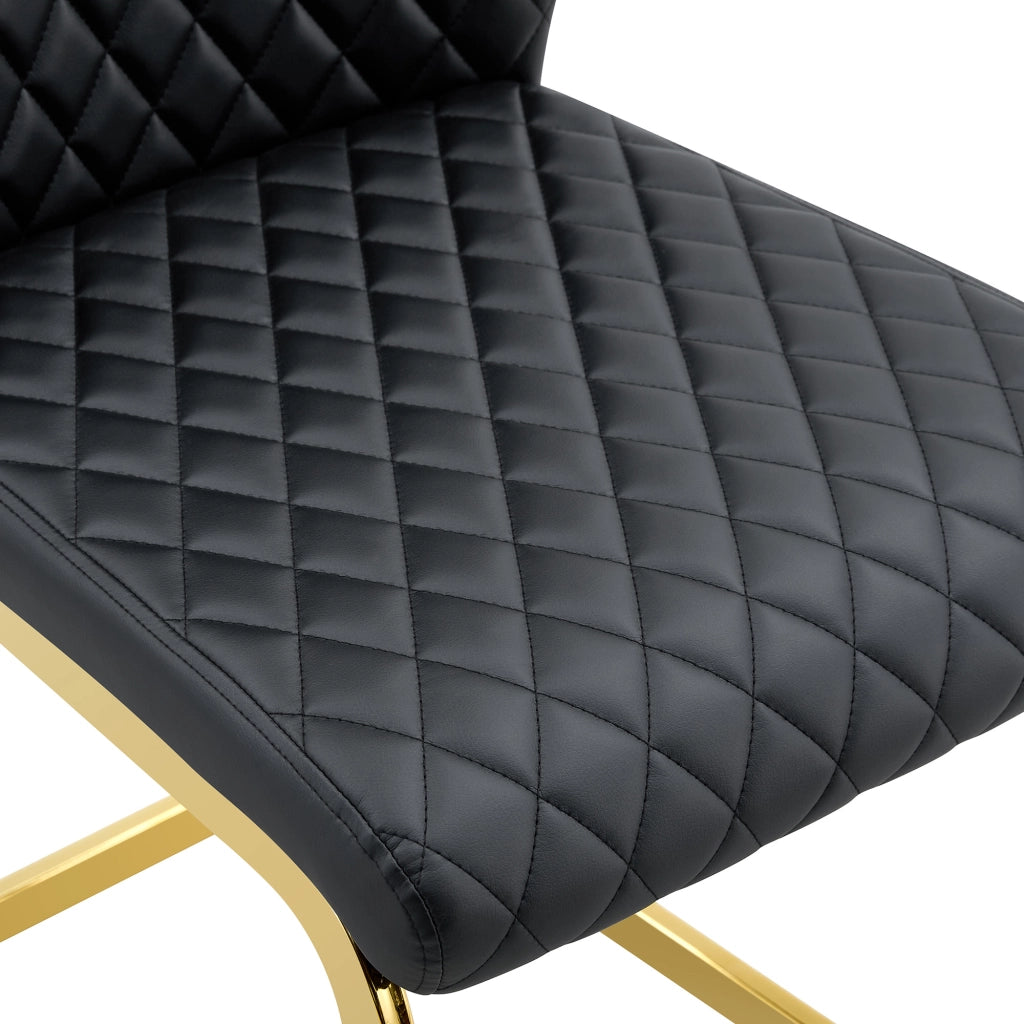 Sedie da sala da pranzo set 2 con schienale alto ergonomico e imbottitura, in similpelle PU nera e metallo dorato