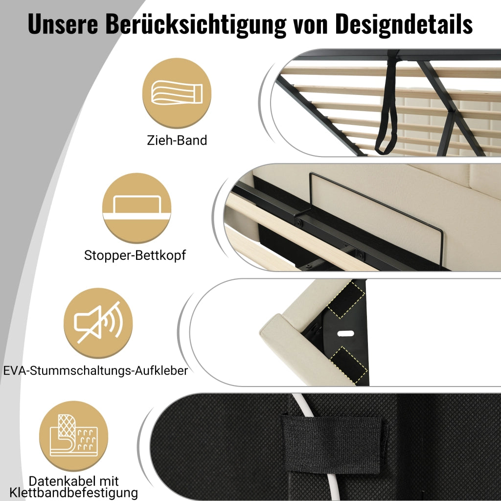 letto imbottito lino beige 268 x 211 cm