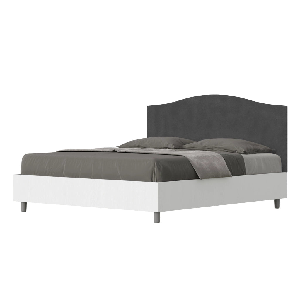 BS COM Letto matrimoniale con rete 160x200 bianco frassino testata microfibra grigio