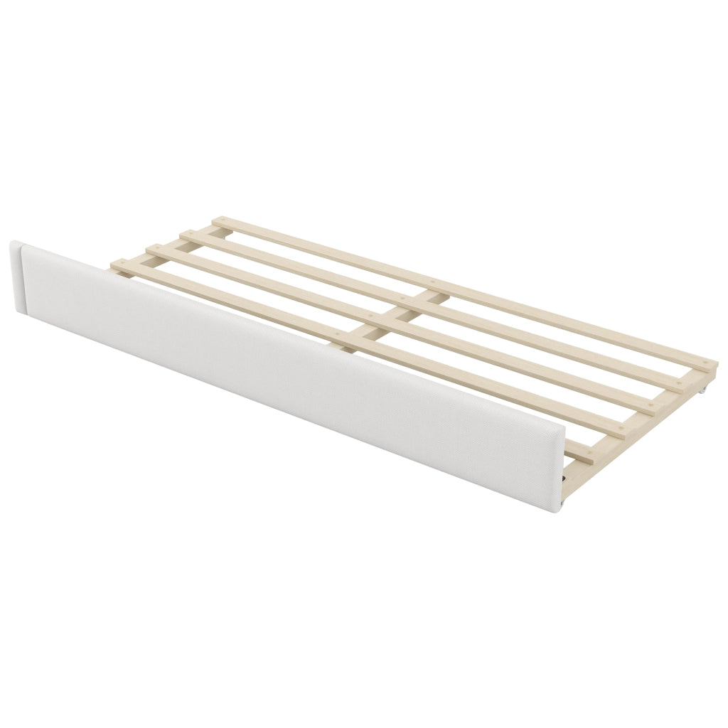 Daybed Imbottito 90x200 cm con Letto Estraibile; LED; USB; Scrivania; Bianco