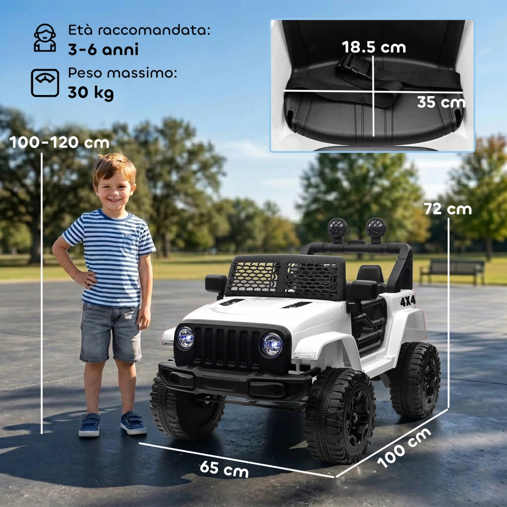 Macchina Elettrica per Bambini Jeep Fuoristrada con Telecomando e 2 Velocit¨¤, 100x65x72 cm, Bianco