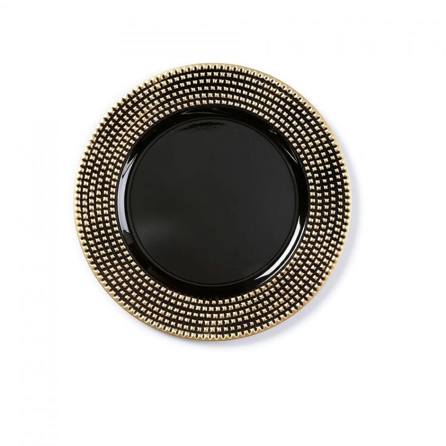 PIATTO NERO CON DECO ORO 33 CM