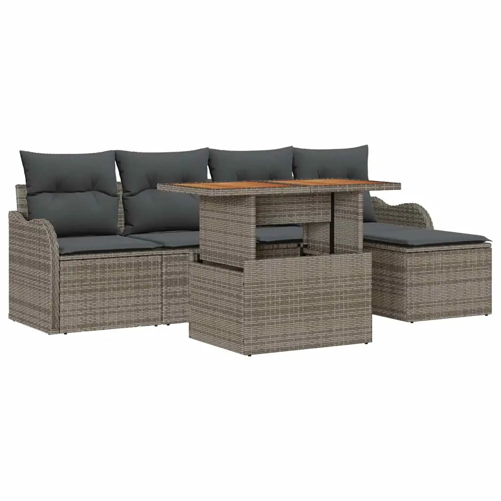 Set Divano da Giardino 6 pcs Grigio Poly Rattan