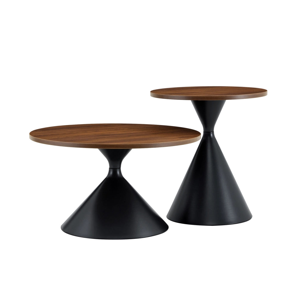 Set 2 tavolini da caffè conici inseribili ?70/50 cm noce e nero