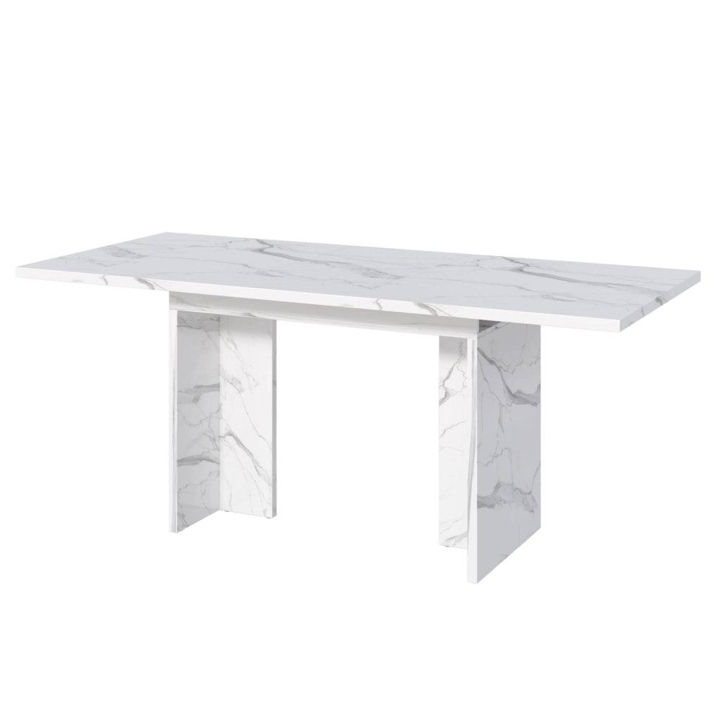 Tavolo da pranzo allungabile 140/180x80 cm; MDF; effetto marmo bianco; per 6-8 persone
