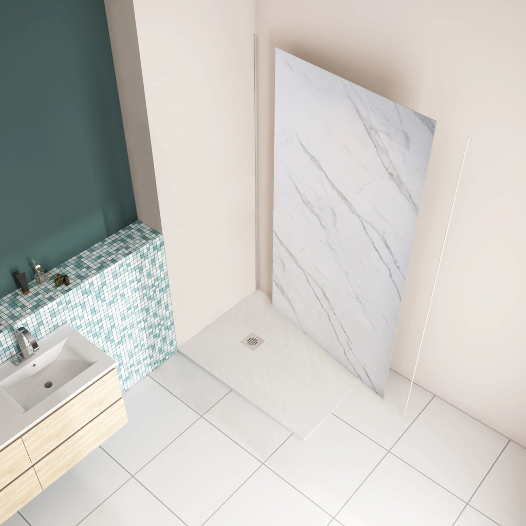 100x210 cm Pannello Doccia Realizzato in Alluminio Spessore 3mm con Profili Finitura Bianco Alba per Rivestimento Parete Bagno