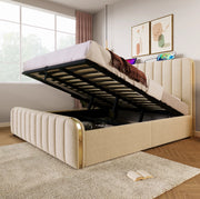 Letto matrimoniale imbottito con contenitore; USB Type-C; 180x200 cm; beige in lino; con materasso