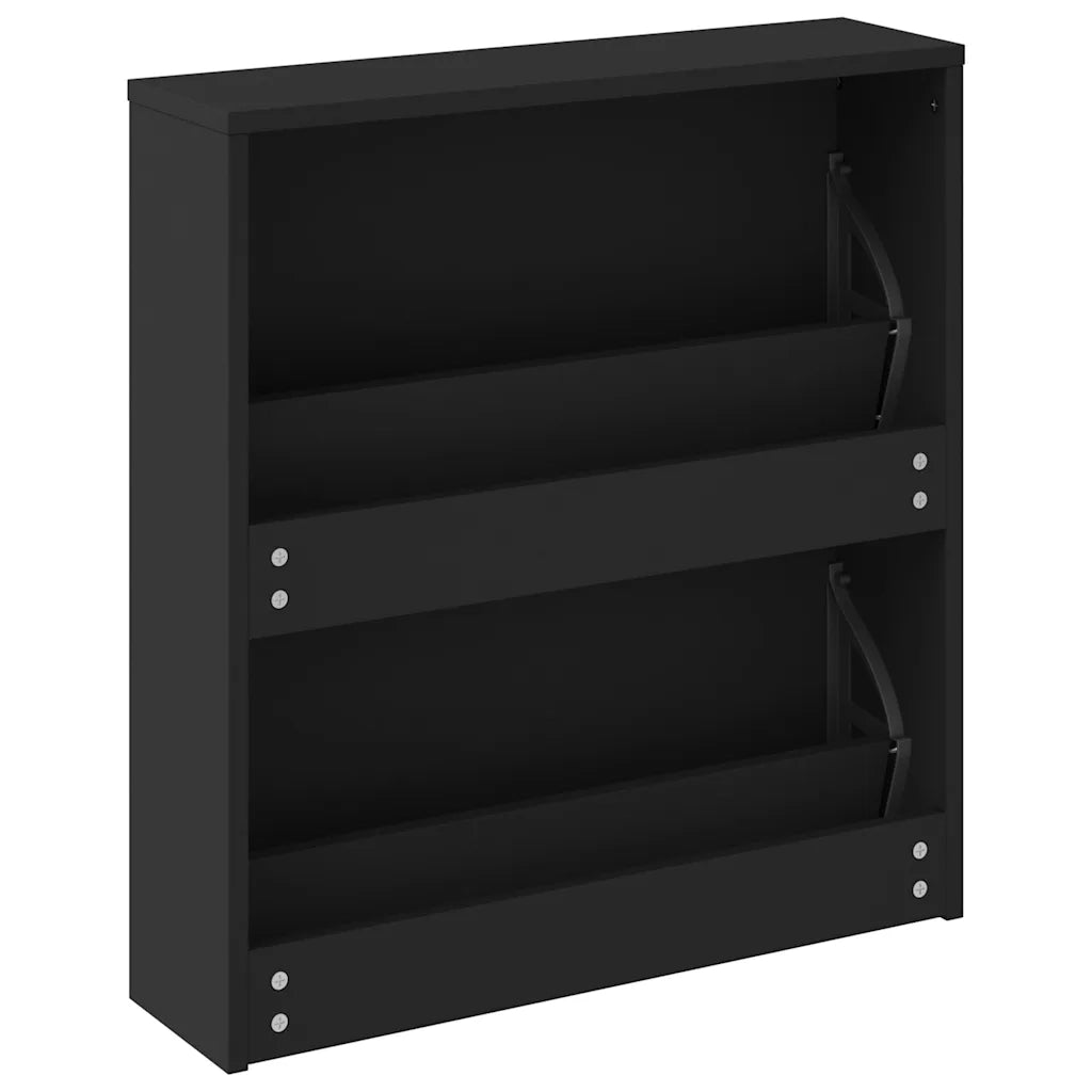 Scarpiera con Specchio a 2 Livelli-Mobile con specchio Nera 63x17x67 cm