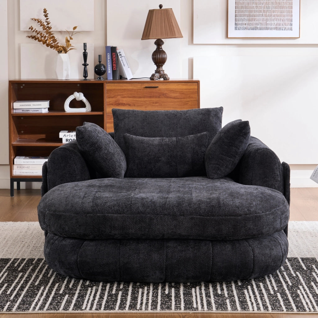 Poltrona chaise longue da interno con seduta profonda e cuscini, in chenille nera